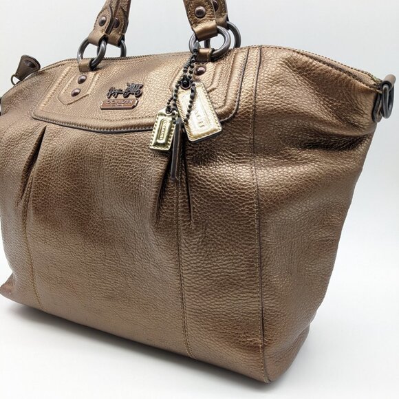 COACH  pebbled genuine leather metallic satchel shoulder bag purse - Copper - Picture 8 of 16